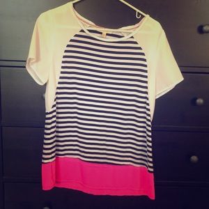 Skies are blue striped short sleeve tunic